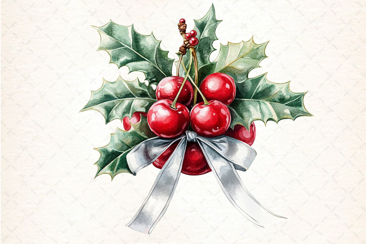 Midnight Cherry Christmas Clipart, an Illustration by DreamCafeArt (Photo 2 of 5)