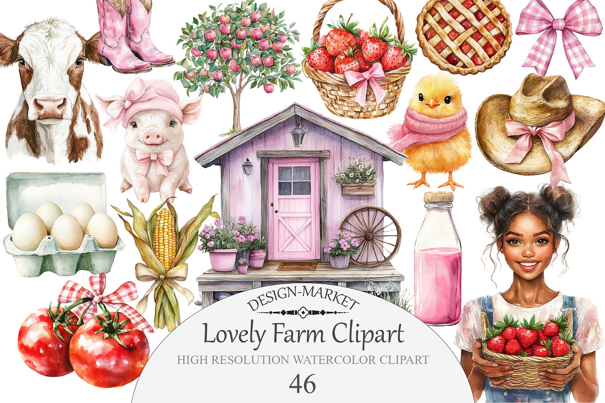 Watercolor Lovely Farm Clipart, an Illustration by Design Market (Photo 1 of 5)