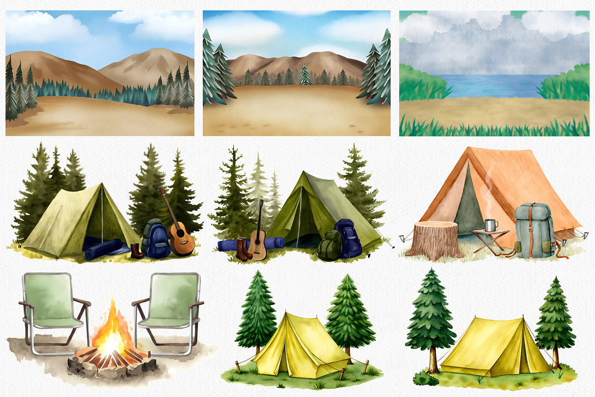 Watercolor Camping Clipart Set, an Illustration by CropUp Creative (Photo 4 of 5)