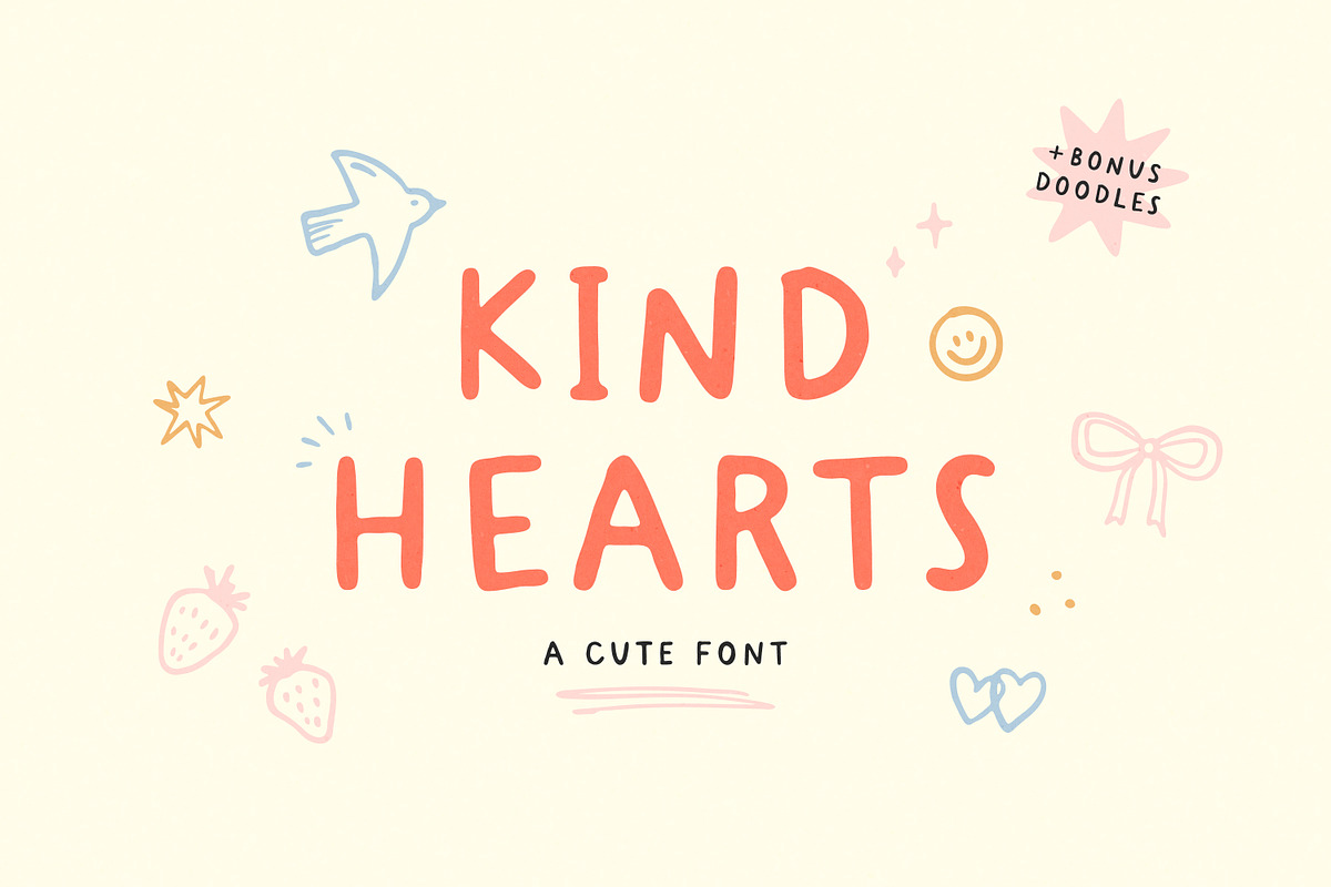 Kind Hearts - Cute Font & Doodles, a Handwritten Font by simpleblues (Photo 1 of 12)