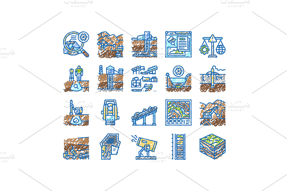 mining engineer geology icons hand, an Object Illustration by pikepicture