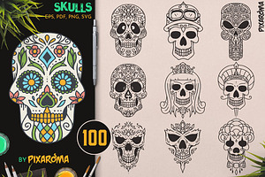 100 Decorative Vector Skulls