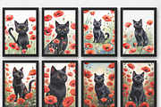 8JPG BLACK CAT RED POPPY WALL ART, an Animal Illustration by Vachira Digital Studio (Thumbnail 2 of 3)