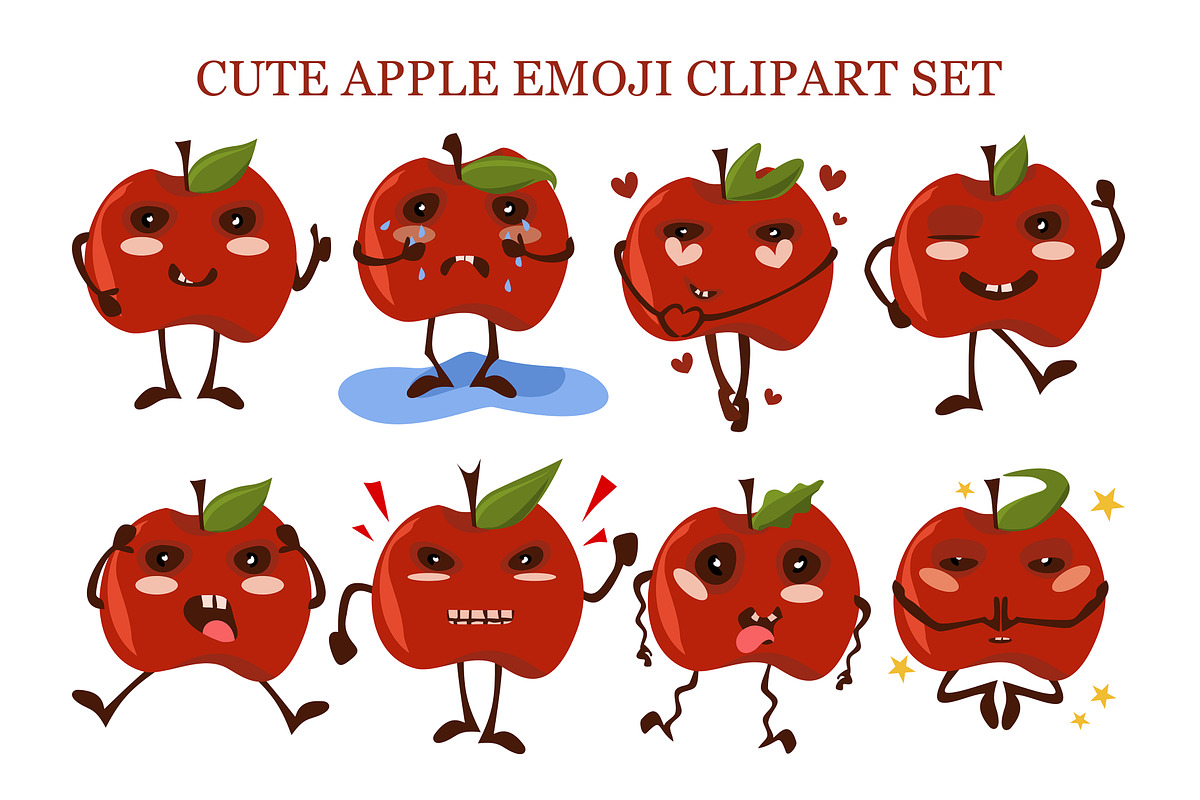 Cute Apple Emoji Clipart Set Fruit, a Food Illustration by Vaniuta_Art (Photo 1 of 3)
