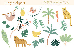 Jungle clipart set, tropical animals