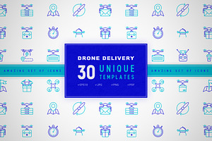 Drone Delivery Icons Set | Concept, an Outline Icon by Alex Blogoodf