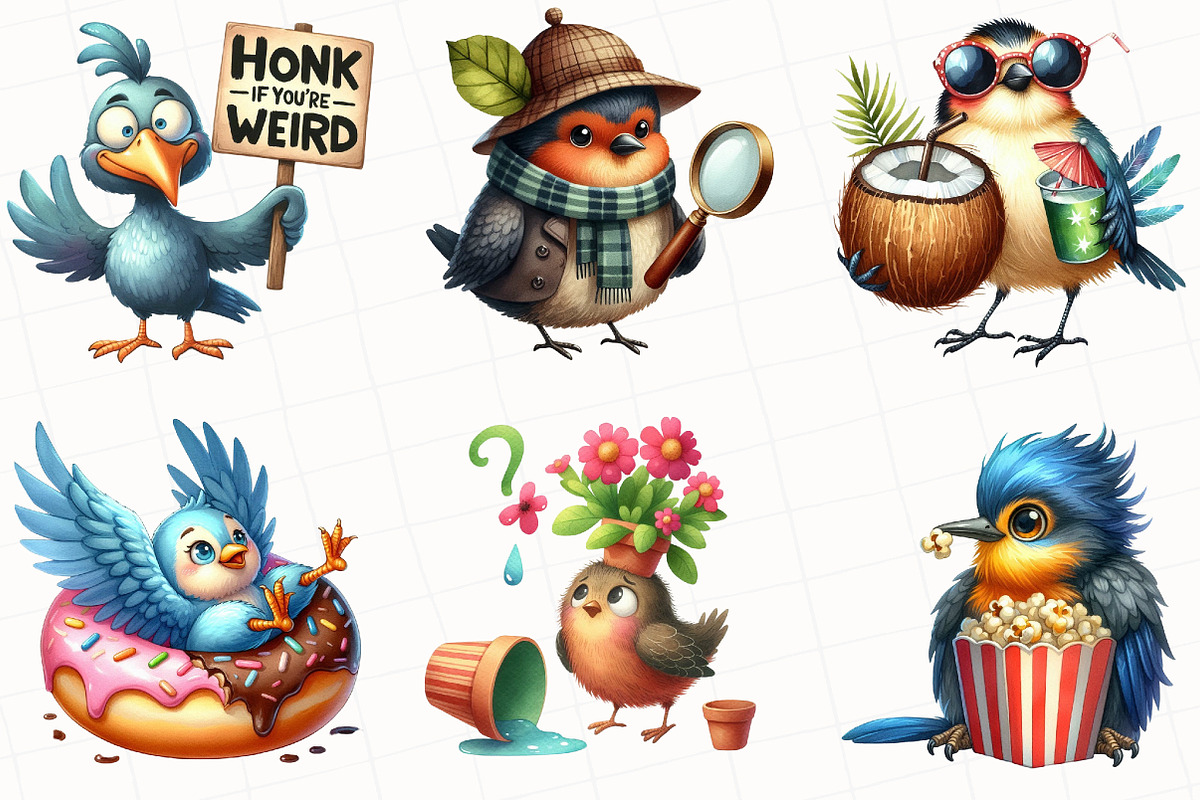 Watercolor Funny Birds Clipart, an Illustration by OK Design (Photo 5 of 5)