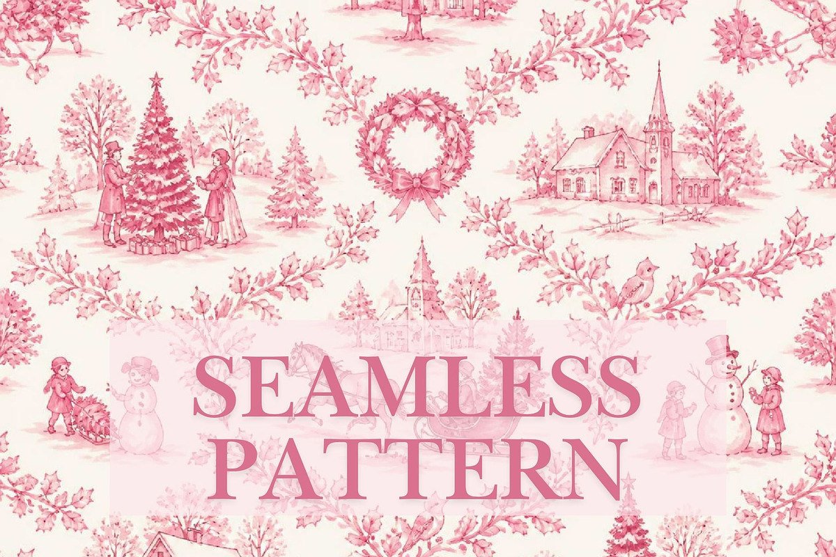 Pink Toile de Jouy Christmas Pattern, a Pattern Graphic by elfy creative (Photo 1 of 4)