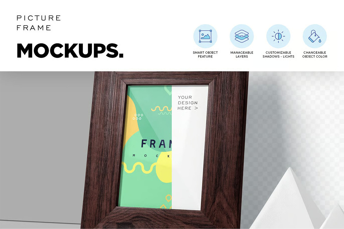 Small Wooden Picture Frame Mockup, an Advertising Mockup by megostudi0 (Photo 3 of 6)