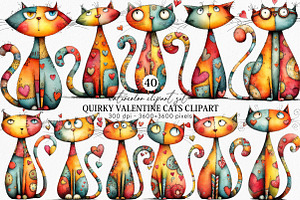 Quirky Valentine Cats Clipart Bundle, an Illustration by Canvas Craft