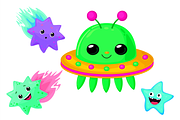 cartoon cute space set + patterns, a Pattern Graphic by ChubbyBunny Art (Thumbnail 4 of 12)