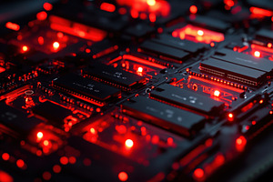 Closeup view of a futuristic circuit, a Photo by Pavel_design