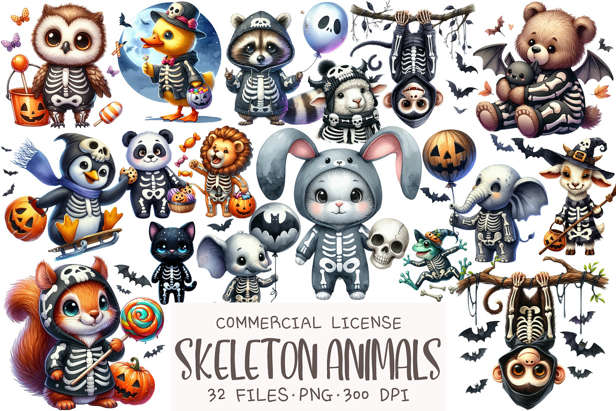 Halloween Skeleton Animals Clipart, an Illustration by OK Design (Photo 1 of 5)
