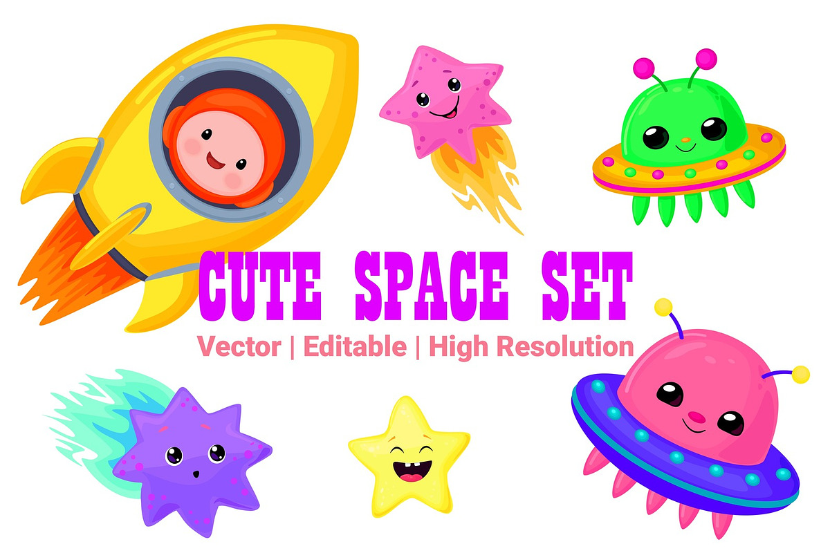 cartoon cute space set + patterns, a Pattern Graphic by ChubbyBunny Art (Photo 1 of 12)