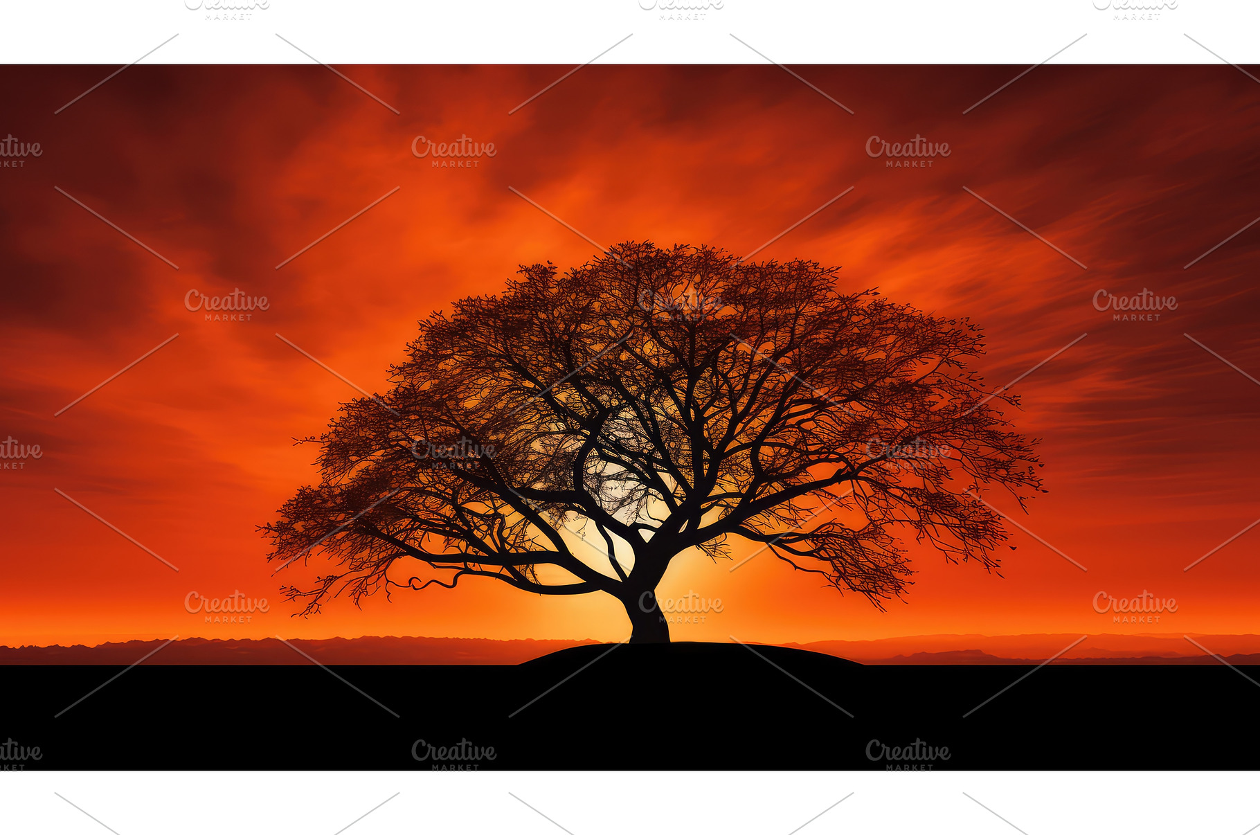 tree orange background ai generated, a Nature Photo by pikepicture