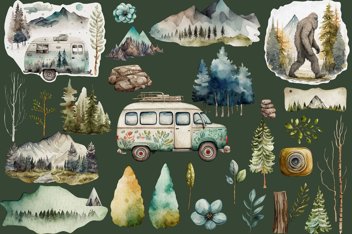 Watercolor Bigfoot Clipart, a Graphic by JBArt Clipart