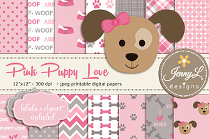 Girl Puppy Dog Digital Paper, a Pattern Graphic by JennyL Designs