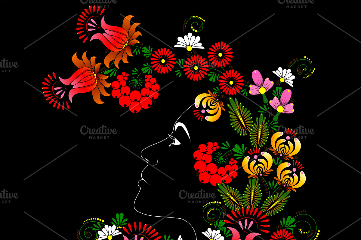 Flowers. Woman's face., a Decorative Illustration by OS