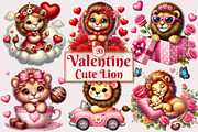Valentine Cute Lion Clipart Bundle, a Seasonal Illustration by Craft Nest (Thumbnail 1 of 3)