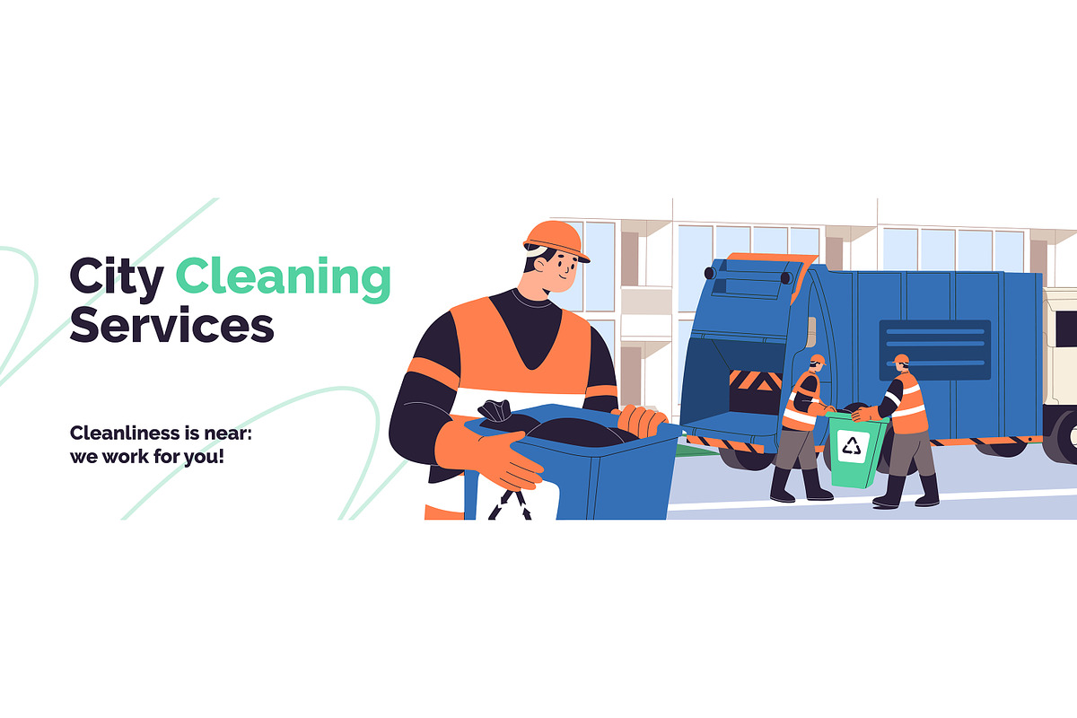 City cleaning service scene + banner, a Person Illustration by PaperTrident (Photo 2 of 2)