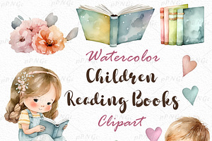 Children Reading Books Clipart