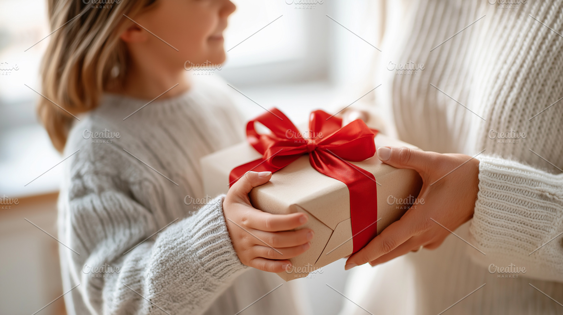 Mother gives a girl a large gift, a Holiday Photo by MistyDay