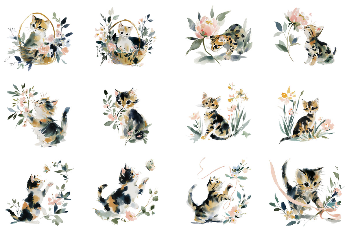 Collection of Spring Kittens Clipart, an Illustration by DreamCafeArt (Photo 2 of 8)