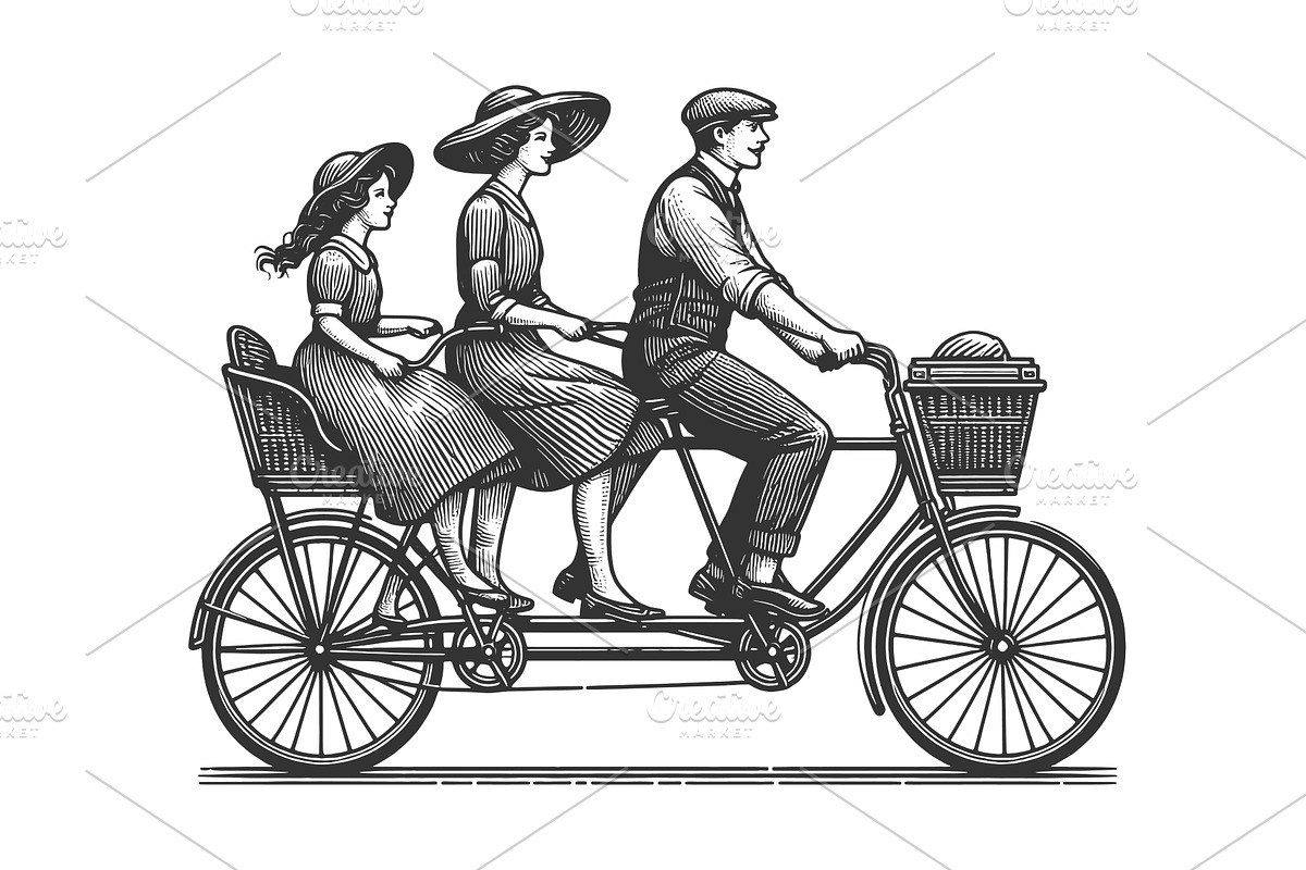 Family ride Tandem Bicycle vector, a Person Illustration by AlexArt