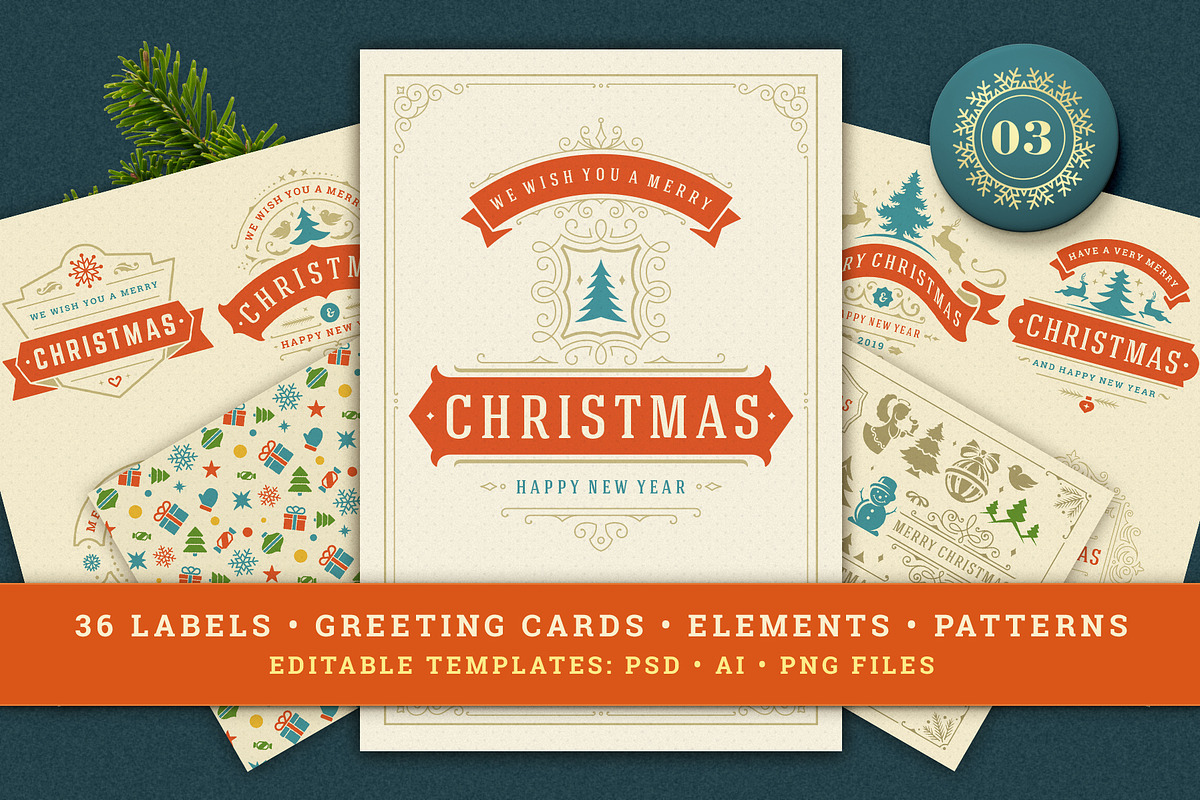 Christmas Retro Design Bundle, a Poster Template by Vasya Kobelev (Photo 1 of 11)