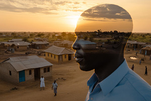 Double exposure of African man with, a Photo by Dvoevnore photos