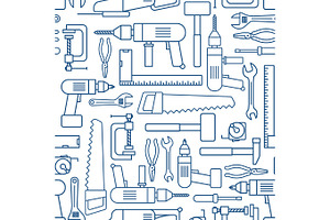 Hardware Tool Set Linear Seamless Pattern. Vector Carpenter Of Working Tools