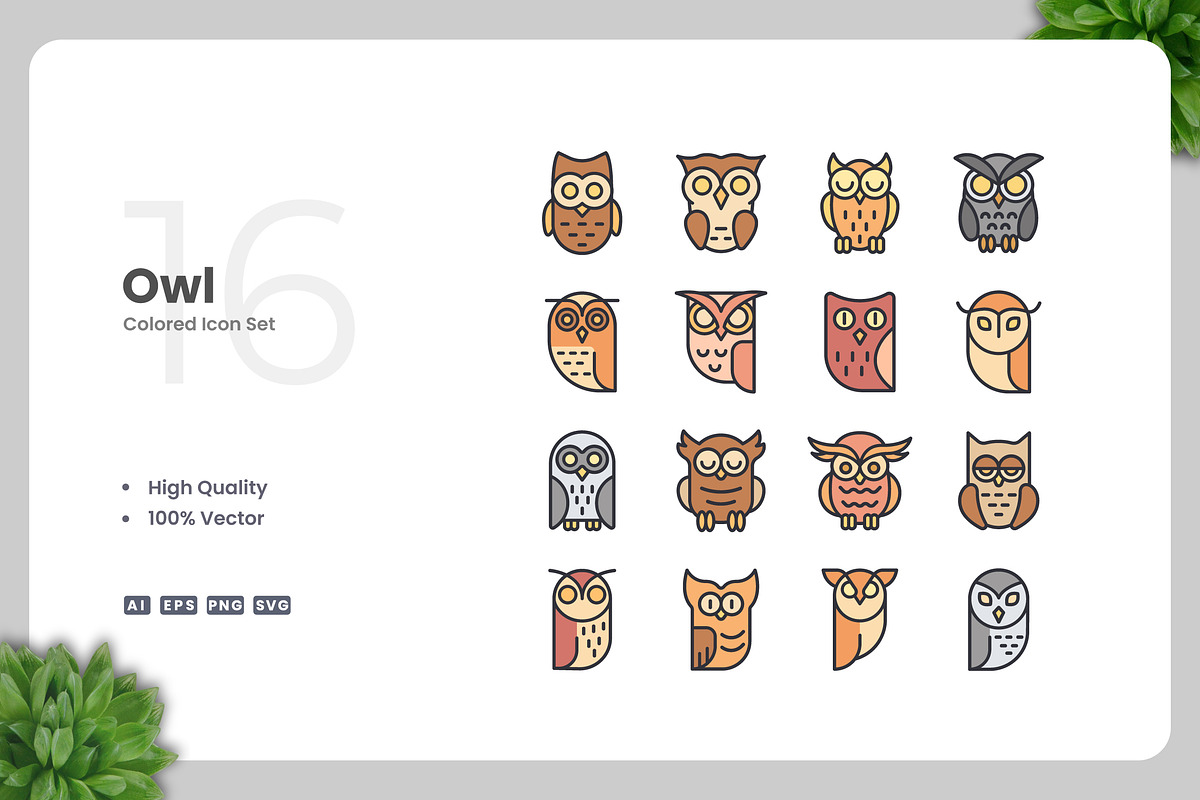 Owl Colored Icons, an Icon by Upnowgraphic