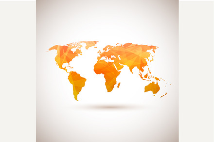 Low poly orange vector world map., a Wallpaper Graphic by Shanvood