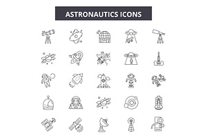 Astronautics Line Icons, Signs Set