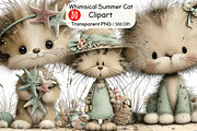 Whimsical Summer Cat Clipart, an Animal Illustration by Black Bird Studio (Thumbnail 1 of 6)