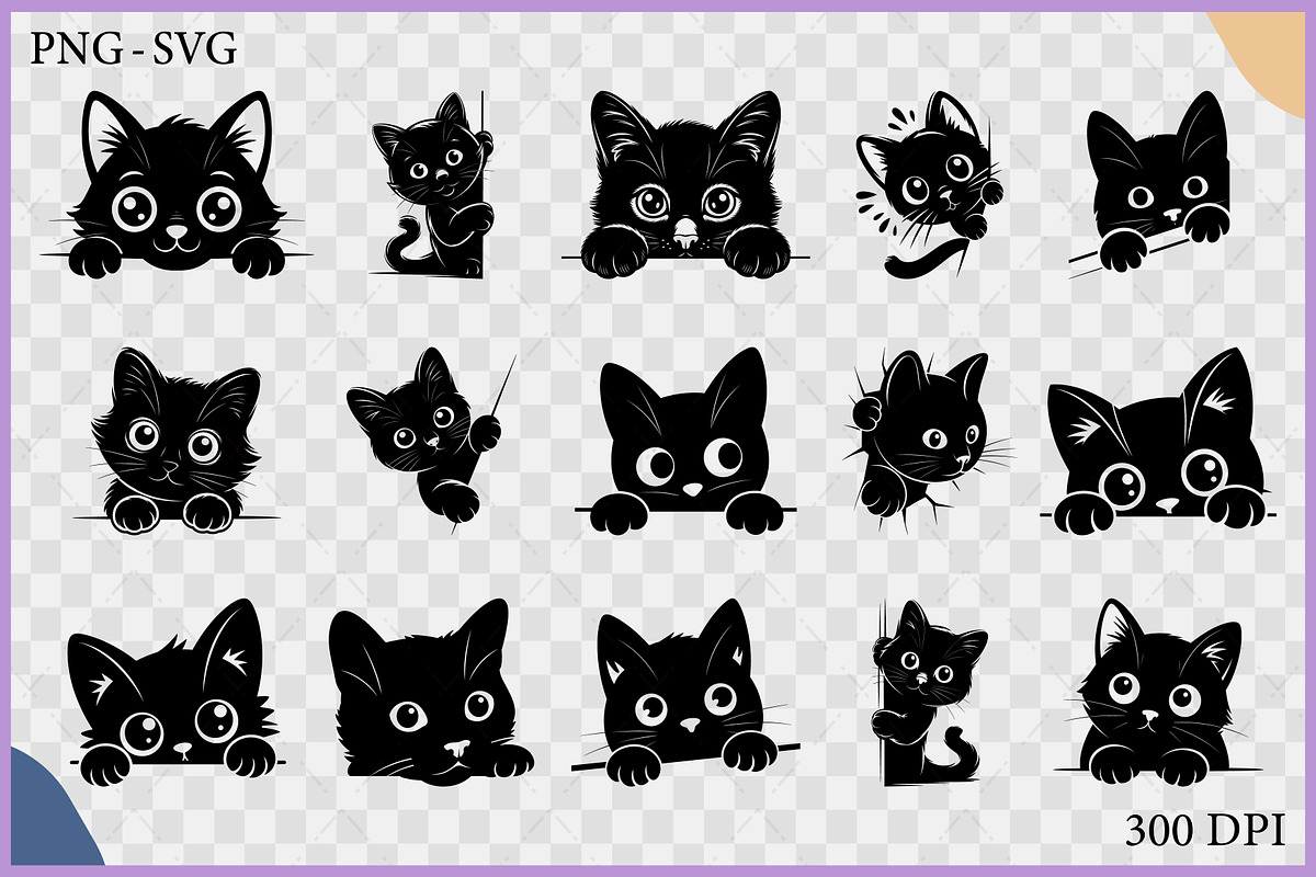 Black Cat Peeking Clipart SVG Bundle, an Animal Illustration by Gfx Expert Team (Photo 2 of 18)