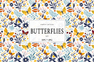 Butterflies seamless patterns set