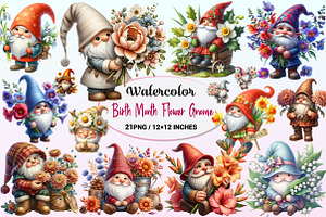 Watercolor Birth Month Flower Gnome., a Graphic by CitraGraphics