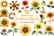 Watercolor Summer Sunflower Clipart, an Illustration by SinaCreation (Thumbnail 1 of 5)