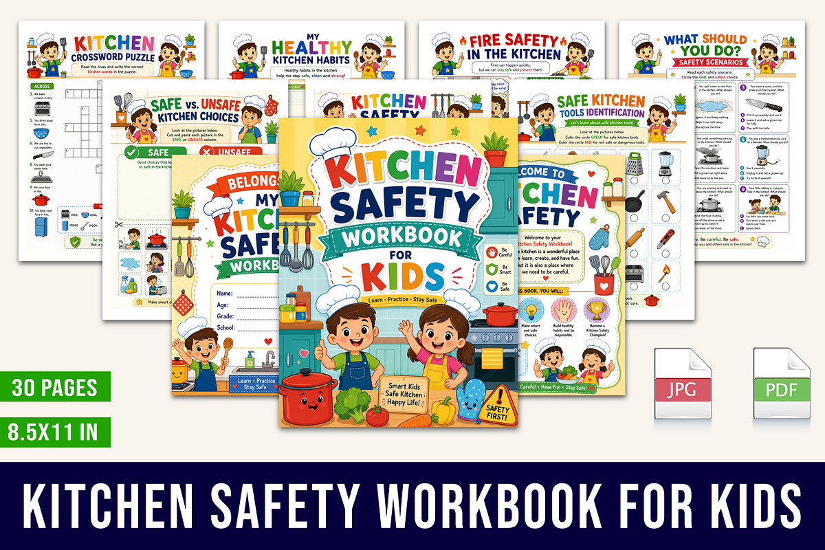 Kitchen Safety Workbook for Kids, a Stationery Template by Designmela01 (Photo 1 of 5)