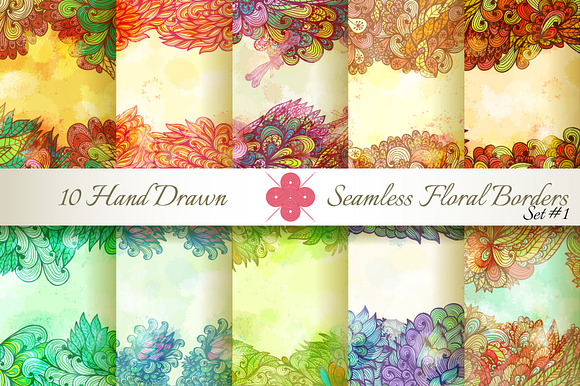 10 Floral Seamless Borders. Set1