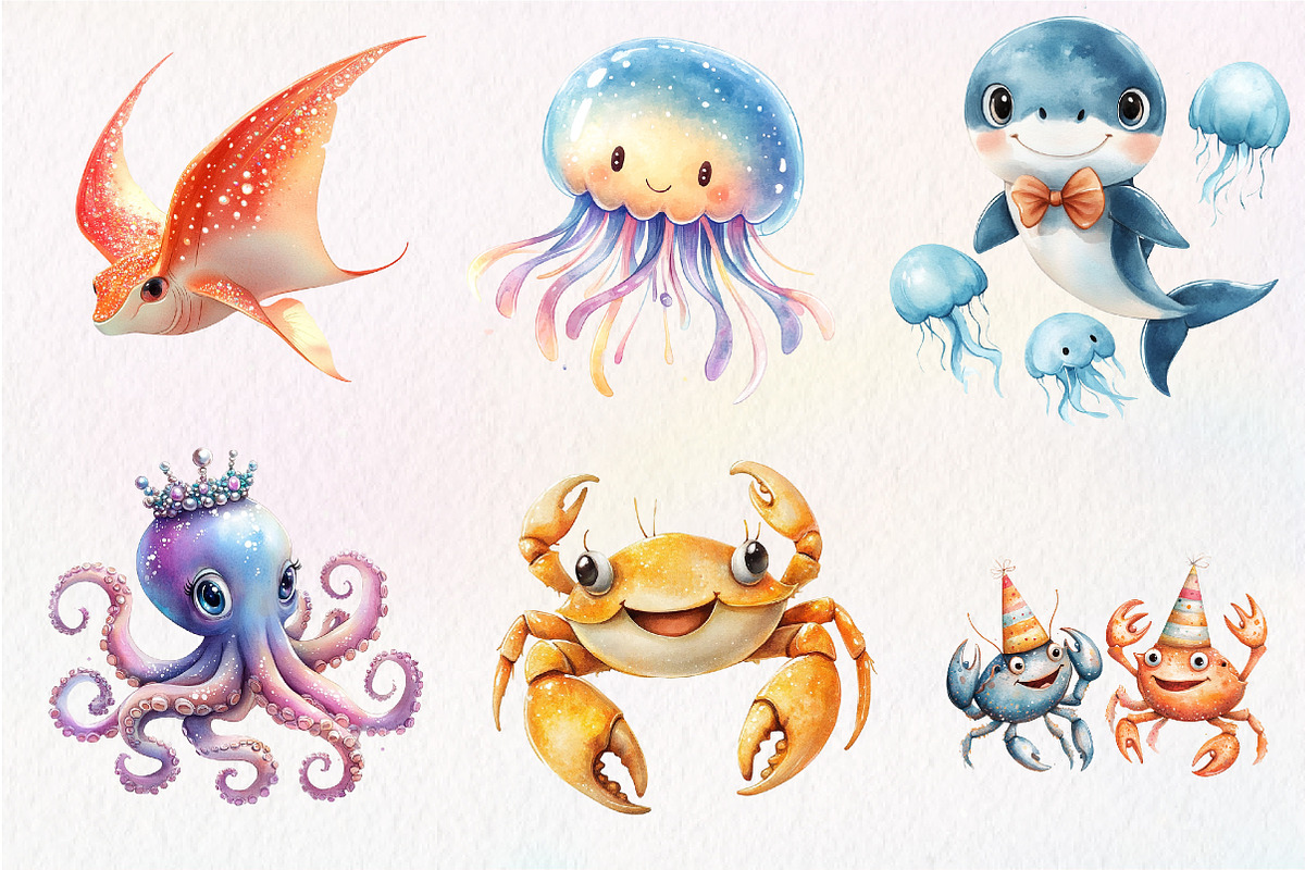 Fantasy Cute Sea Creature Animals Pn, an Illustration by CreationArt (Photo 2 of 5)