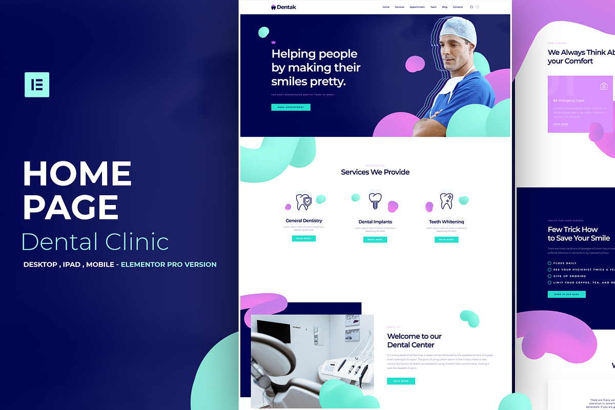 Dental Center - Elementor Pro Layout, a Websites & App Template by Ceaso Store (Photo 1 of 3)