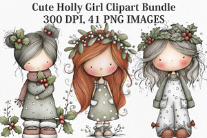 Cute Holly Girl Clipart Bundle, an Illustration by Canvas Craft