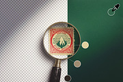 Postage Stamp Under Magnifying Glass, an Advertising Mockup by Custom Scene (Thumbnail 5 of 11)