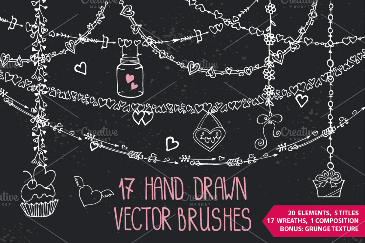 Romantic heart Vector DIY brushes, a Brush Add-On by Tatianakost49 (Photo 1 of 4)