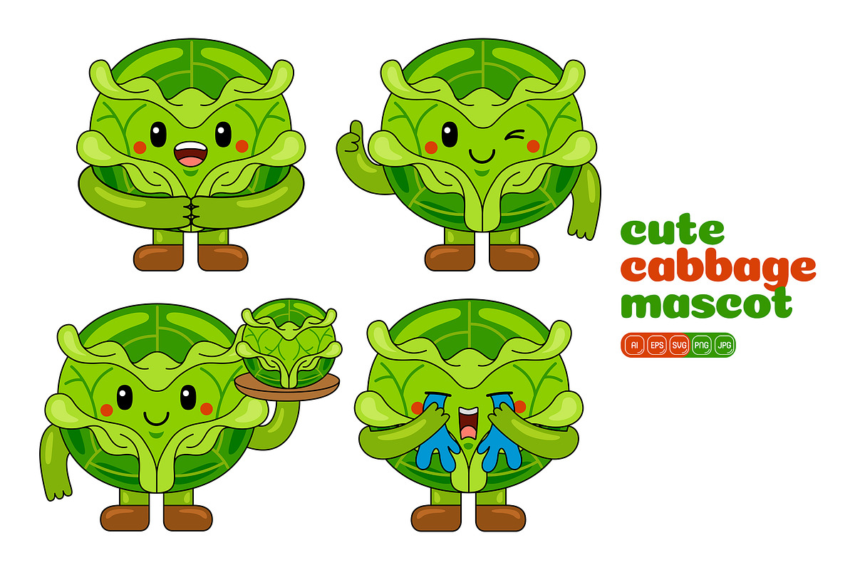 Cabbage Mascot Cartoon Vector Pack, an Illustration by MEDZ (Photo 2 of 5)
