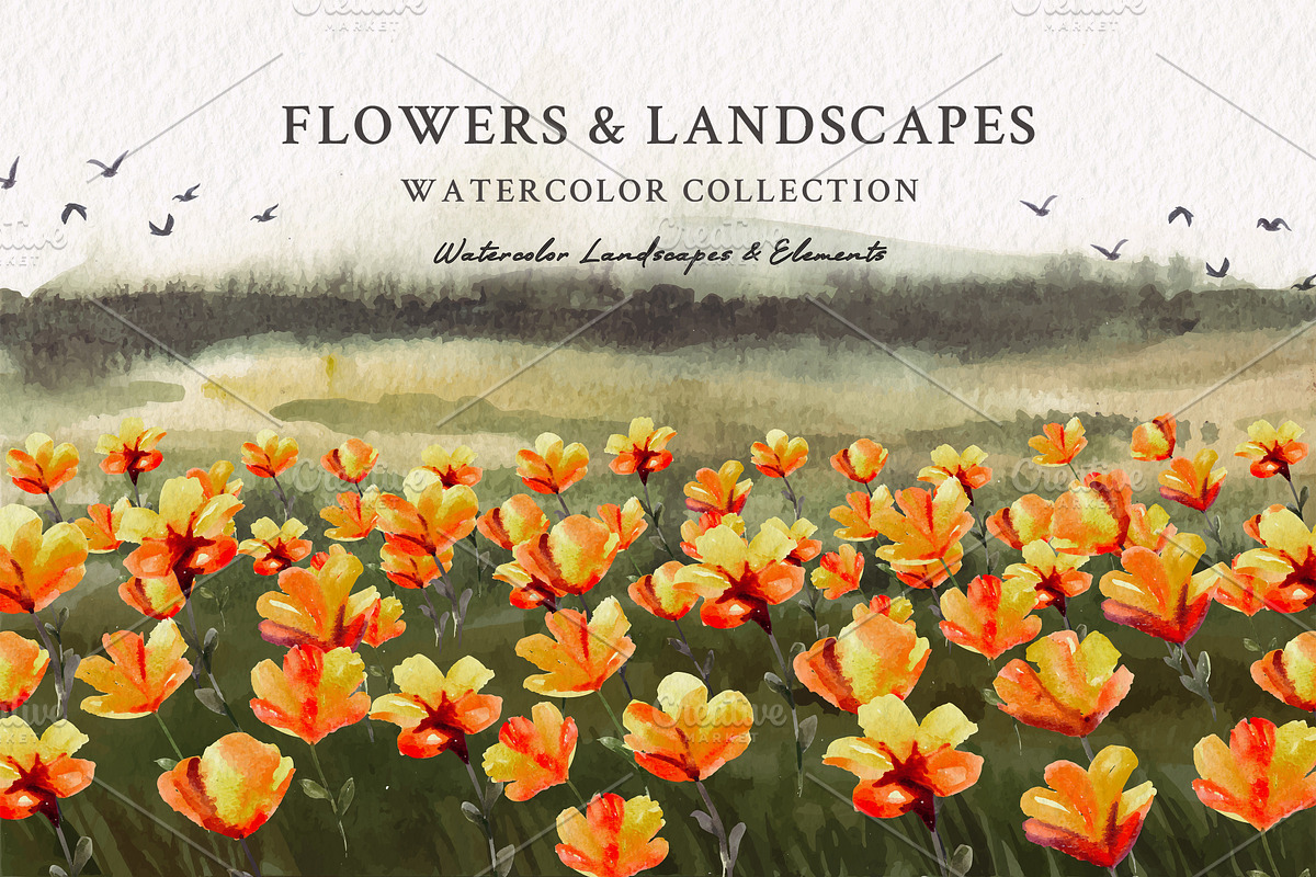 Watercolor Flowers & Landscapes, an Object Illustration by Yorda Studio (Photo 1 of 10)