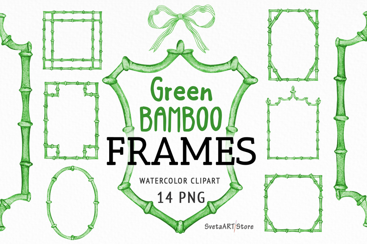 Watercolor Green Bamboo Frames, a Decorative Illustration by SvetaArtStore (Photo 1 of 6)