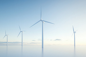 A serene landscape featuring four tall wind turbines against a soft blue sky. T, a Technology Photo by Textures & Backgrounds